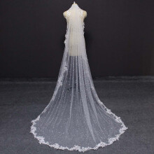 (White,250x150cm)Ethnic Style Wedding Veil With Pearl Embroidery And Natural Elements Bride For