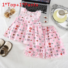 (Pink Red,90cm)Girl Summer Dress With Print Elements And Soft Cotton Fabric For Girls Small