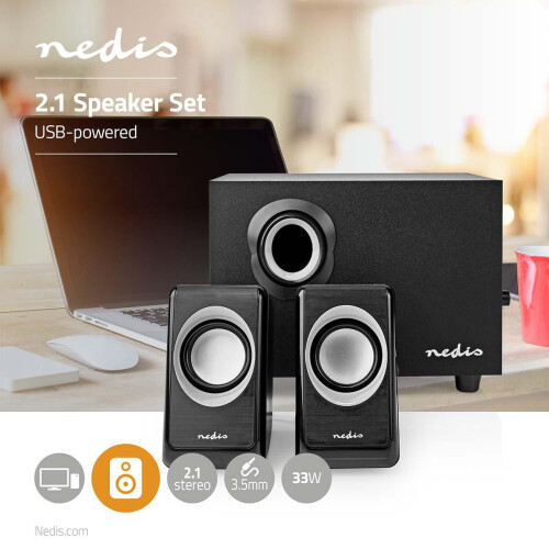 PC-luidsprekers | 2.1 | 33 W| 3,5 mm mannelijk | USB-voeding | Volumeregeling