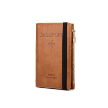 (color=LightBrown / SKU=360793) RFID Passport Wallet, Light Brown, 11 Slots, Card Holder, Travel Organizer, PU Leather