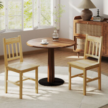 HOMCOM Dining Chairs Set of 2, Pine Wood Frame, Slat Back, Kitchen, Natural