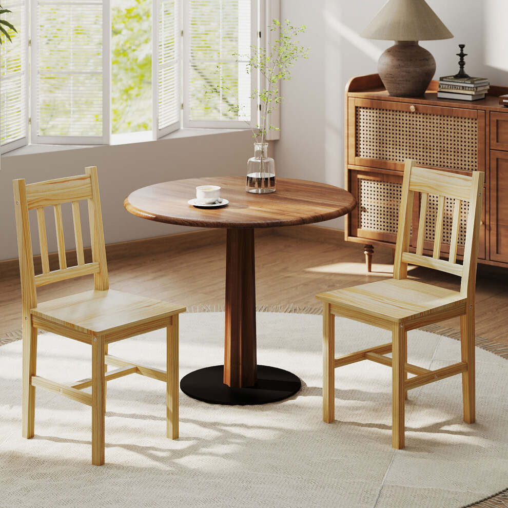 Homcom Dining Chairs Set Of 2, Pine Wood Frame, Slat Back, Kitchen, Natural