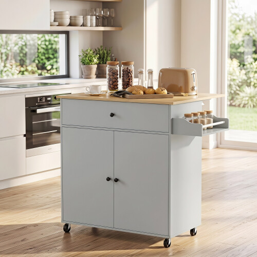 Homcom HOMCOM Kitchen Island with Drop Leaf, Rolling Kitchen Storage Trolley, Grey 1