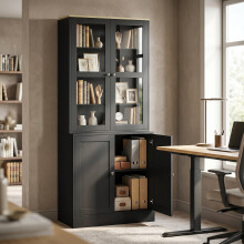 HOMCOM Modern Bookcase, Display Cabinet with Adjustable Shelves, Black