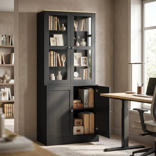 Homcom HOMCOM Modern Bookcase, Display Cabinet with Adjustable Shelves, Black