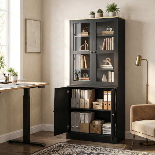 Homcom HOMCOM Modern Bookcase, Display Cabinet with Adjustable Shelves, Black 1
