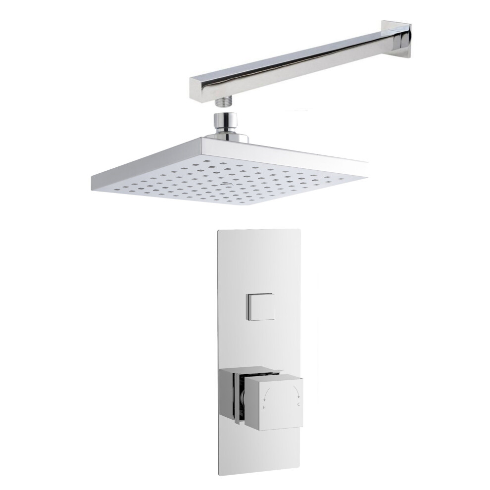 Balterley Concealed Square Push Button 1 Outlet Valve, Arm & Head Shower Bundle Set - Chrome