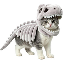 Dinosaur Skeleton Pet Costume with Hood Halloween Outfit for Dogs Cats(Gray,47.2in