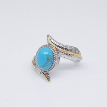 (7)Geometric Turquoise Feather Ring Women Alloy Jewelry Party Engagement Decoration