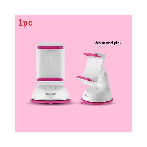 (White Pink)Car Mount Holder With Pu Gel Suction Cup 360 Degree Rotation For Dashboard Use