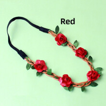 (Red)Flower Headband Boho Style Hairband Floral Bridesmaid For Wedding Outdoor