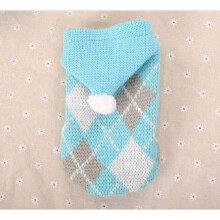 (Blue,14(Back Length 42cm))Pet Clothes Cat Dog Sweater With Hat Plush Material Fashion Cute Design Gift