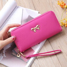 (RoseRed)Lady Zipper Around Women Clutch Leather Long Wallet Card Holder Case Purse