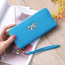 (Blue)Lady Zipper Around Women Clutch Leather Long Wallet Card Holder Case Purse