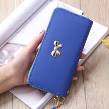 (DarkBlue)Lady Zipper Around Women Clutch Leather Long Wallet Card Holder Case Purse