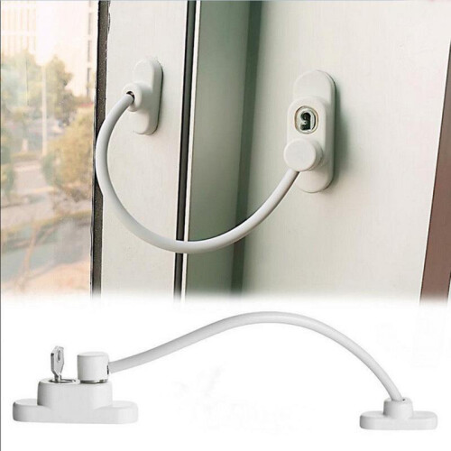 (White,Ordinary)Window Door Restrictor Security Cable Key Lock Child Baby Thickened Safety 2