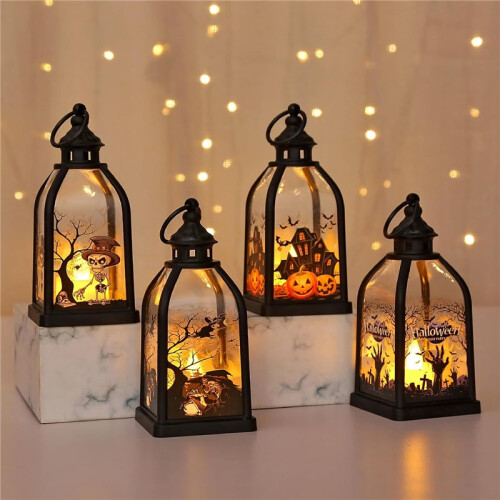 4 Pack Halloween LED Lanterns Witch Ghost Pumpkin Table Decorations