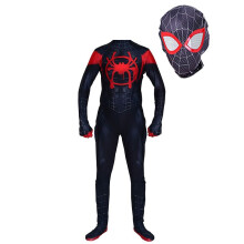 (Net Yarn Eyes,100)Into The Spiderverse Kids Adult Costume Miles Morales Suit Cosplay