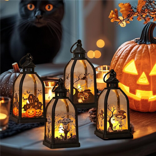 4 Pack Halloween LED Lanterns Witch Ghost Pumpkin Table Decorations 1