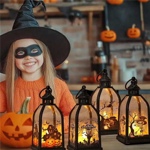 4 Pack Halloween LED Lanterns Witch Ghost Pumpkin Table Decorations 2