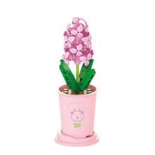 (Hyacinth,56pcs)Rose Building Blocks Diy Bricks Potted Flowers Blossoms Decoration Assembly Gift