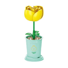 (Yellow moon,34pcs)Rose Building Blocks Diy Bricks Potted Flowers Blossoms Decoration Assembly Gift