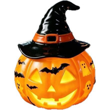 Halloween Witch Hat Pumpkin Lamp Warm Glow Tabletop Decor for Party