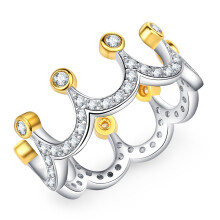 (7)Enfeite de anel de noivado feminino moda coroa glamour folheado a ouro cristal