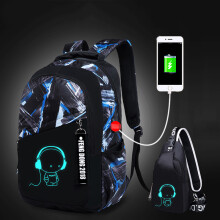 (BlueMusic1)Night Luminous Backpack Boys Girls Bookbag Cool School Bag Shoulder Fashion Bags