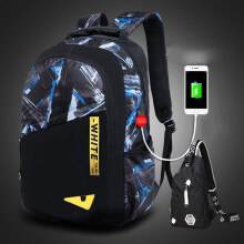 (BlueYellow)Night Luminous Backpack Boys Girls Bookbag Cool School Bag Shoulder Fashion Bags