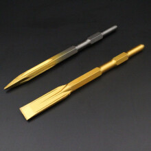 (Hex Shank Flat Head Gold,17*280mm)Advanced Rotary Hammer Chisel Bits Set Chrome Steel Tile Bull Chisel Point