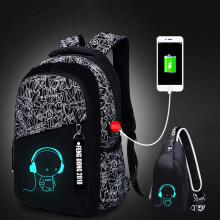 (BlackMusic1)Night Luminous Backpack Boys Girls Bookbag Cool School Bag Shoulder Fashion Bags