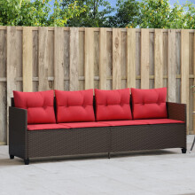 vidaXL Sonnenliege mit Kissen Braun Poly Rattan