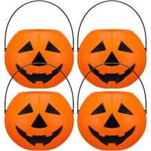 4 Pack Halloween Pumpkin Candy Buckets with Handles Trick or Treat