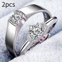 Couples 2pcs Zircon Ring Hand Jewelry Silver Adjustable Size Alloy Material