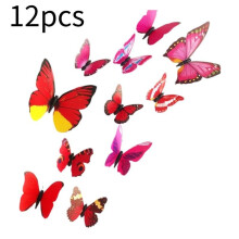 (Red)12pcs 3d Butterfly Wall Stickers Fashion Flower Removable Decor Art Diy Murals