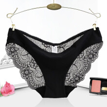 (Black,L)Women Seamless Lace Gstring Briefs Panties Thongs Lingerie Knickers Underwear