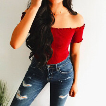 (Red,L)Women Summer Casual Off Shoulder Tank Top Vest Blouse Sleeveless Crop Tops Shirt