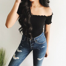 (Black,XL)Women Summer Casual Off Shoulder Tank Top Vest Blouse Sleeveless Crop Tops Shirt
