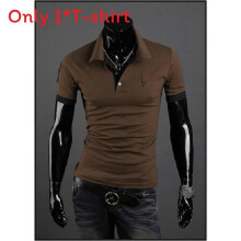 (Coffee,3XL)Camiseta clássica de poliéster respirável manga curta para homens casuais presente da moda