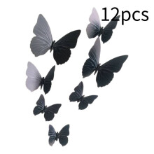 (Black)12pcs 3d Butterfly Wall Stickers Fashion Flower Removable Decor Art Diy Murals