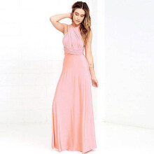 (Pink,L)Women Evening Dress Convertible Style Bridesmaid Long Dresses Clothing Fashion