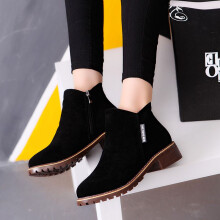 (Black,EU35=Foot Length22.5cm)Ladies Womens Winter Snow Faux Suede Zipper Chunky Low Heel Ankle Shoes Boots