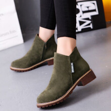 (Green,EU37=Foot Length23.5cm)Ladies Womens Winter Snow Faux Suede Zipper Chunky Low Heel Ankle Shoes Boots