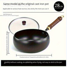 (28CM cover) Pot traditionnel en fer fait à la main avec grand ventre, surface miroir, antiadhésif, sans revêtement, résistant aux