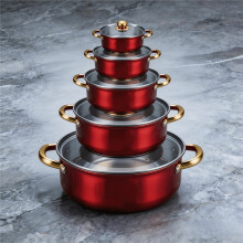 Juego de utensilios de cocina de lujo, vino tinto, dorado, 5 uds., olla para guisar cubierta multifuncional y juego de