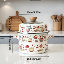 (20cm Cake) Olla de sopa de tamaño pequeño para el hogar, vaporizador de doble capa esmaltado, transparente, con tapa alta, 1 ud.