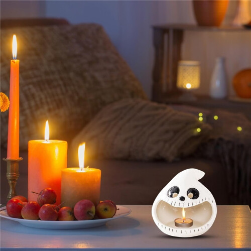 Ceramic Ghost Witch Hat Candle Holder Candy Dish Halloween Table Decor 2