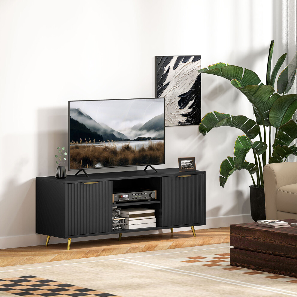 HOMCOM Modern TV Stand Cabinet with Storage for Living Room, Black - Image 4