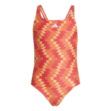 (9-10 Years, Lucid Red) Adidas Girls Geometric Pattern One Piece Swimsuit
